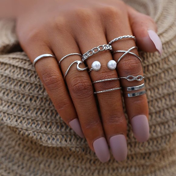Stackable Rings Set for Women, Bohemian Silver - Picture 5 of 6